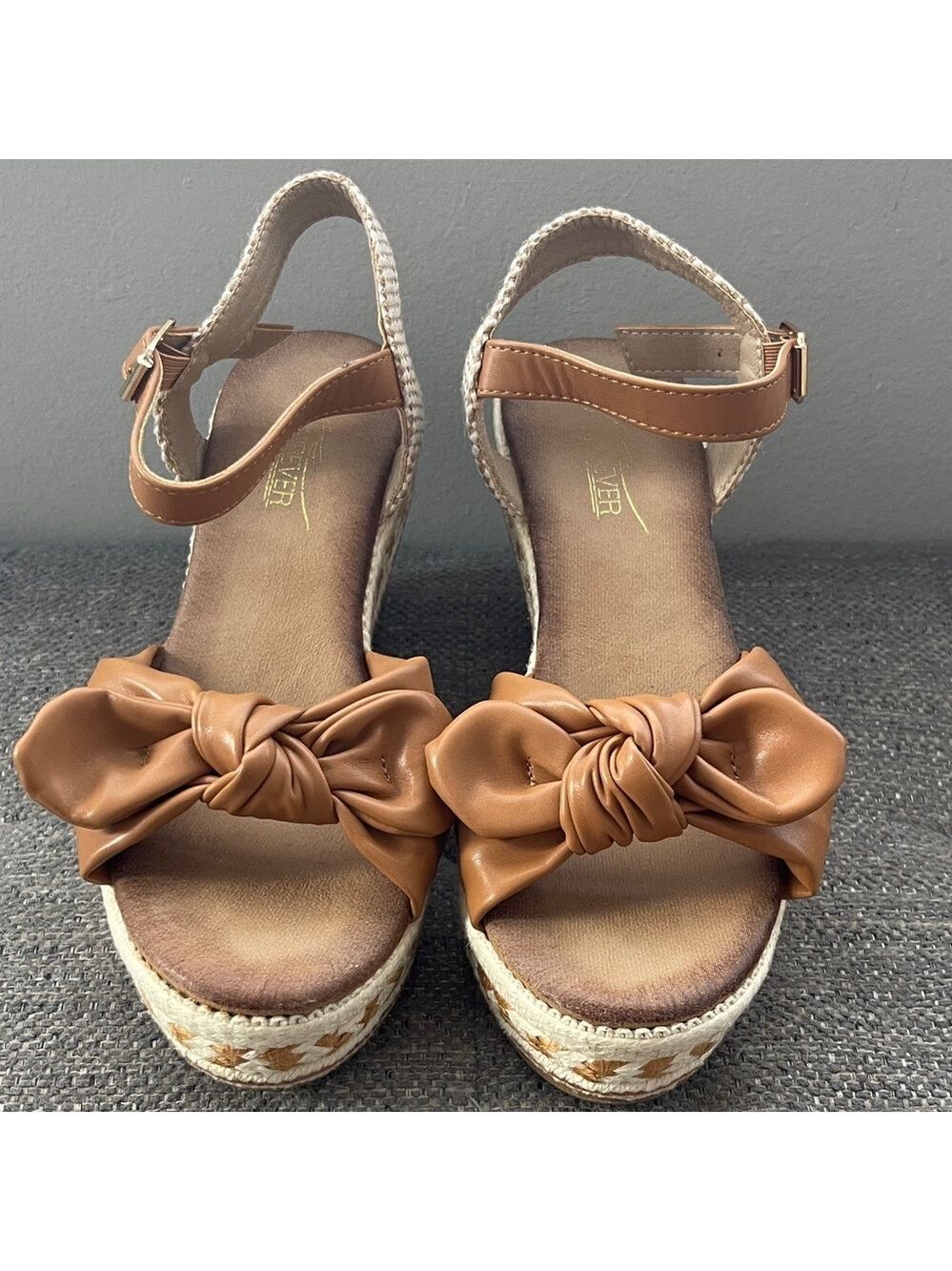 Shibever Brown Espadrille Sandals with Bow Size 7.5